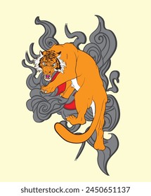 tiger illustration design for sukajan is mean japan traditional cloth or t-shirt with digital hand drawn Embroidery Men T-shirts Summer Casual Short Sleeve Hip Hop T Shirt Streetwear