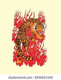 tiger illustration design for sukajan is mean japan traditional cloth or t-shirt with digital hand drawn Embroidery Men T-shirts Summer Casual Short Sleeve Hip Hop T Shirt Streetwear