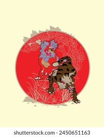 tiger illustration design for sukajan is mean japan traditional cloth or t-shirt with digital hand drawn Embroidery Men T-shirts Summer Casual Short Sleeve Hip Hop T Shirt Streetwear