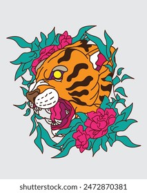 tiger illustration design for sukajan is mean japan traditional cloth or t-shirt with digital hand drawn Embroidery Men T-shirts Summer Casual Short Sleeve Hip Hop T Shirt Streetwear