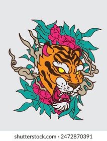 tiger illustration design for sukajan is mean japan traditional cloth or t-shirt with digital hand drawn Embroidery Men T-shirts Summer Casual Short Sleeve Hip Hop T Shirt Streetwear