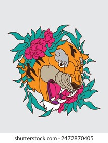 tiger illustration design for sukajan is mean japan traditional cloth or t-shirt with digital hand drawn Embroidery Men T-shirts Summer Casual Short Sleeve Hip Hop T Shirt Streetwear