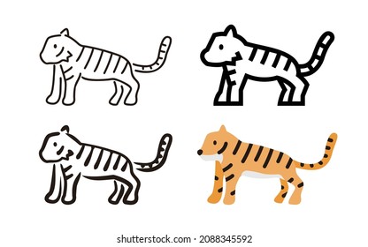 Tiger illustration for graphic design(thin line,bold line,drawing,fill color,4 types)