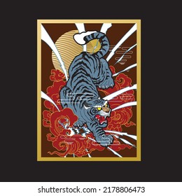 tiger illustration with japanese style background 