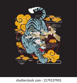 tiger illustration with japanese style background