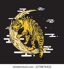 tiger illustration with japanese style background