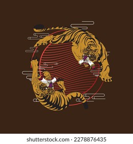 tiger illustration with japanese style background