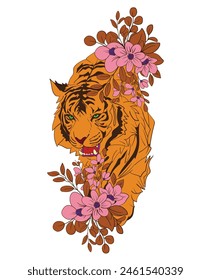 tiger illustration with japanese style background