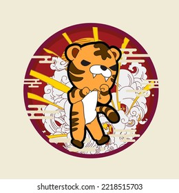 tiger illustration with japanese style for kaijune event, notebook, logo