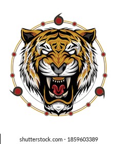 Tiger illustration logo with sacred symbol.