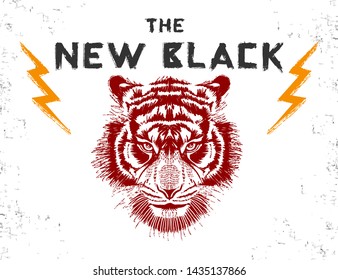 tiger illustration slogan graphic tee shirt wallpaper poster card textile print design