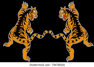 Tiger illustration for Sticker and tattoo design.Traditional Japanese culture for printing and coloring book on background.