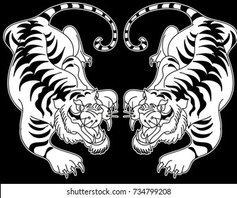 Tiger illustration for Sticker and tattoo design.Traditional Japanese culture for printing and coloring book on background.