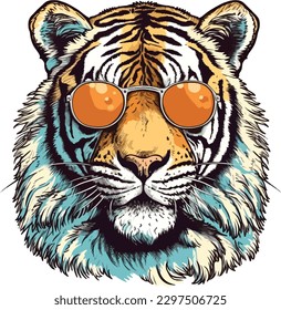 tiger illustration with sun glass , tiger illustration for t-shirt design