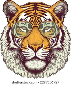 tiger illustration with sun glass , tiger illustration for t-shirt design