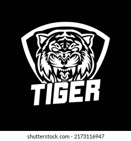 Tiger illustration vector design with black and white color theme for logo and icon
