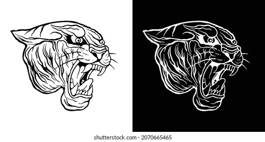 tiger illustration vector hand drawing black and white