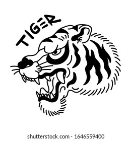 Tiger, Inscription on illustration is a hieroglyph of tiger. color vector illustration