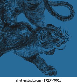 Tiger japanese engraving. Japanese tiger design. Wild print. Tiger T-Shirt design. Fashion vector illustration with tiger. Illustration for fabric, clother. - Vector.