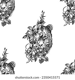 Tiger japanese engraving. Japanese tiger design. Wild print. Tiger T-Shirt design. Fashion vector illustration with tiger. Illustration for fabric, clother. - Vector.