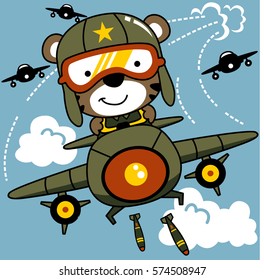 tiger is a jet pilot dropping some missile, vector cartoon illustration. Eps 10