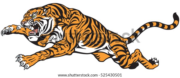 トラのジャンプ 怒る大猫 白い背景にタトゥーのベクターイラスト のベクター画像素材 ロイヤリティフリー