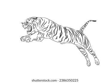  Tiger Jump Images.black and white tiger vector illustration Stock Vector