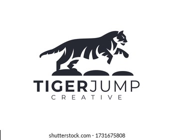 tiger jump silhouette, strong tiger logo template