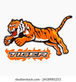 tiger jumping with bold text logo vector