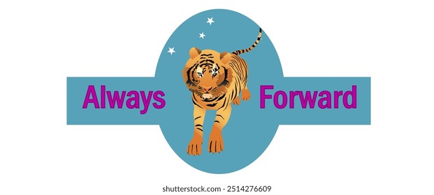 Tiger jumping icon with slogan Always forward. Image for t-shirt print. Vector illustration isolated on white background.