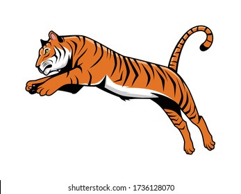 Tiger Jumping Mascot Logo Vector Illustration, E-Sport Logo