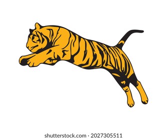 Tiger Jumping Mascot Logo Vector Illustration, Sport Logo