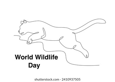 A tiger jumps far away. World Wildlife Day one-line drawing