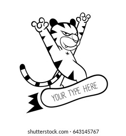 Tiger jumps on snowboard