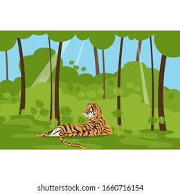 tiger in the jungle. big cat. wild beast. vector image of a tiger in nature