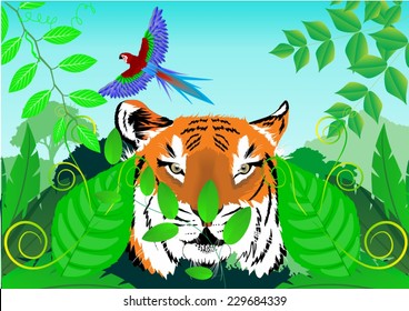 Tiger in jungle collage
