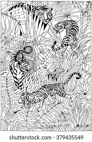 Tiger in the Jungle coloring page