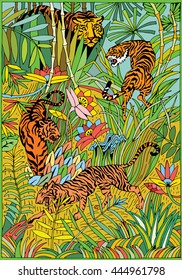 Tiger in the Jungle coloring page