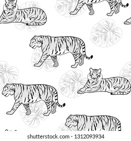 Tiger In The Jungle Seamless Background