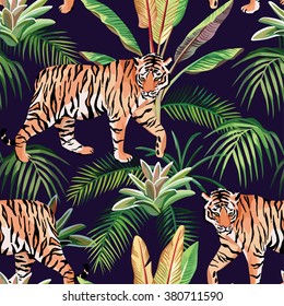 Tiger In The Jungle Seamless Background