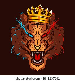 Tiger king head illustration colour logo