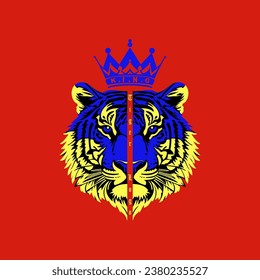 tiger with a king's crown on his head