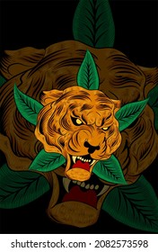 Tiger with leaf vector illustration