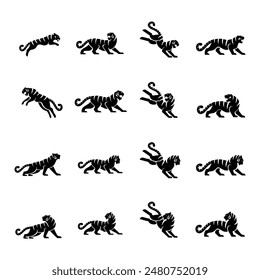 Tiger leap jump logo icon design black white illustration template