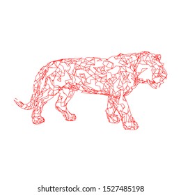 Tiger leaping from the disintegrated pieces