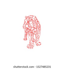 Tiger leaping from the disintegrated pieces