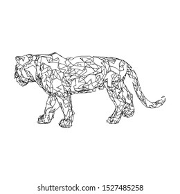 Tiger leaping from the disintegrated pieces