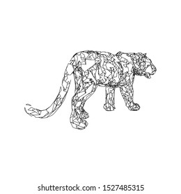 Tiger leaping from the disintegrated pieces