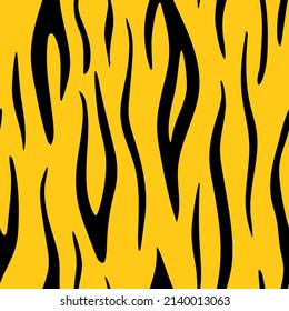 Fondo de impresión de cuero de tigre. Textura vectorial de piel animal salvaje, patrón de rayas negras sobre fondo amarillo. Paneles abstractos de safari en la jungla.