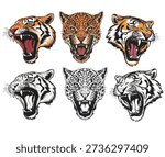 Tiger and leopard face set design. Wild and free artwork.